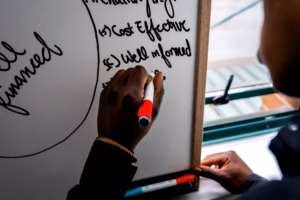 Students engaged in business education focused on practical entrepreneurship skills