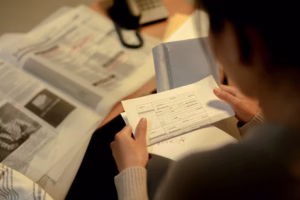 Philanthropist reviewing grant documents with focus on accountability requirements