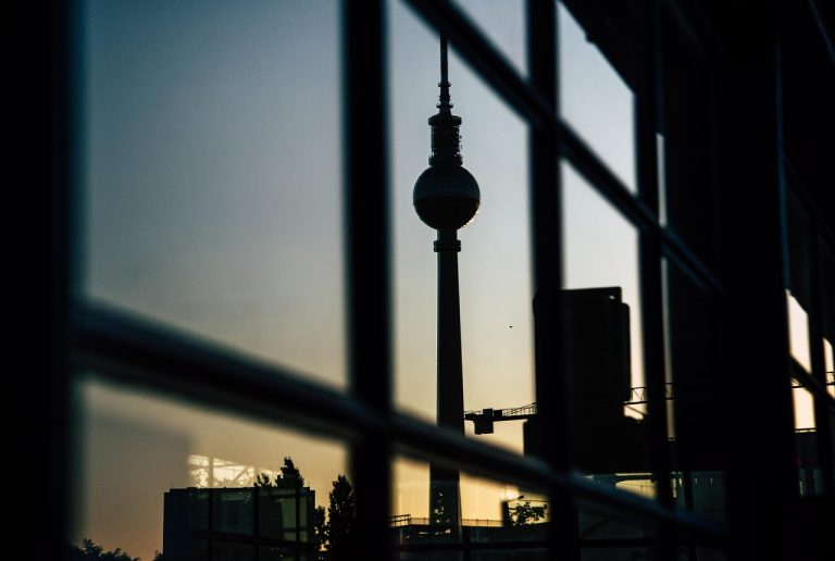 Berlin, television tower, silhouette, and city