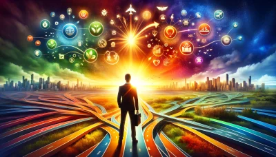 A serial entrepreneur at the dawn of multiple ventures, embodying resilience and strategic foresight.