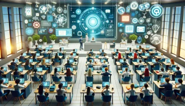 In a state-of-the-art classroom, students delve into the future of education, guided by the transformative power of EdTech and AI.
