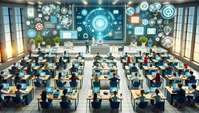 In a state-of-the-art classroom, students delve into the future of education, guided by the transformative power of EdTech and AI.
