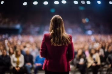 woman-speaker-stage-corporate-business-conference-entrepreneurship-conference-hall_210545-2937